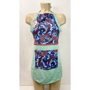 NWT Abigail Rose Apron Cottage Blue Green Red Paisley Floral Kitchen Ware Cookin